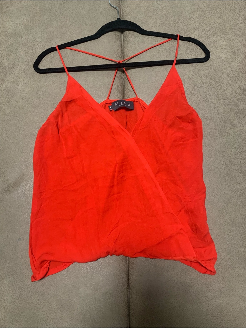 MYNE Ashley Ann Womens Orange-Red 100% Silk Surplice Cross Back Camisole Size 2